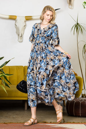 Leaf Print Maxi Dress