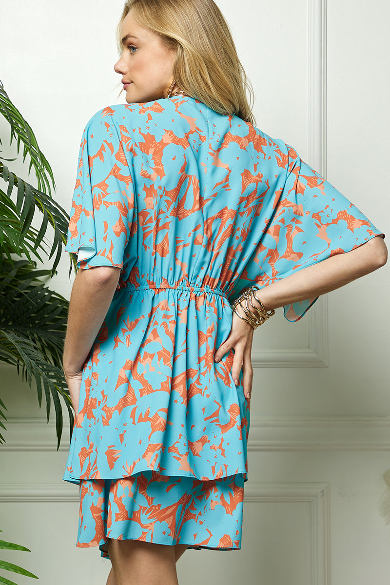 Batwing Sleeve Print Double Layered Dress