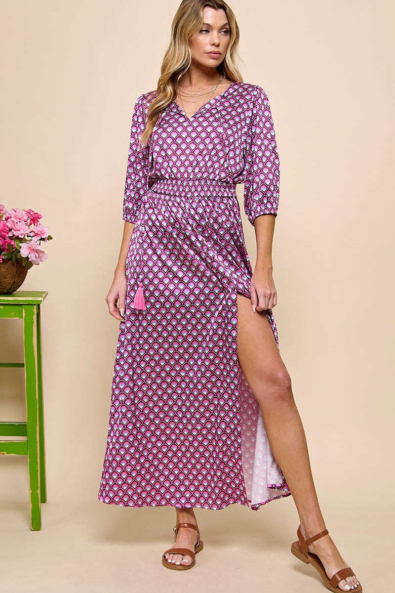 Half Sleeve Print Dress with Slit