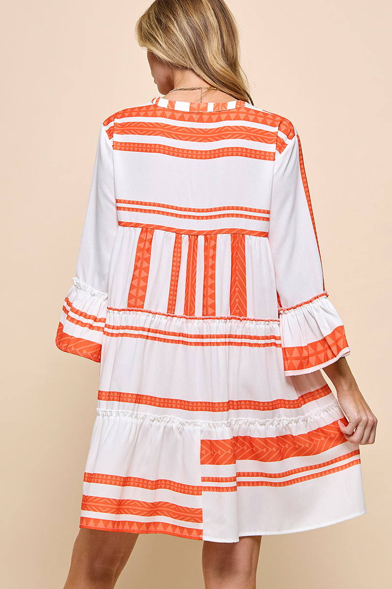 Ethnic Print V Neck Flares Mini Dress