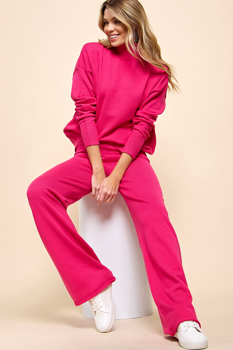 Turtleneck Knitted Sweater and Flare Pants Set