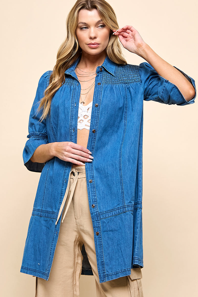 Smocked Denim Tunic Top – CEZELE