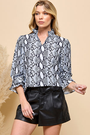 Snakeskin Print V neck  Blouse