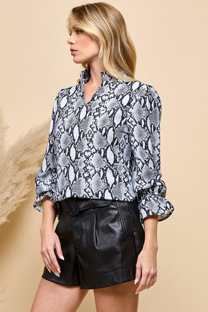 Snakeskin Print V neck  Blouse