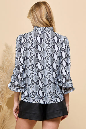 Snakeskin Print V neck  Blouse