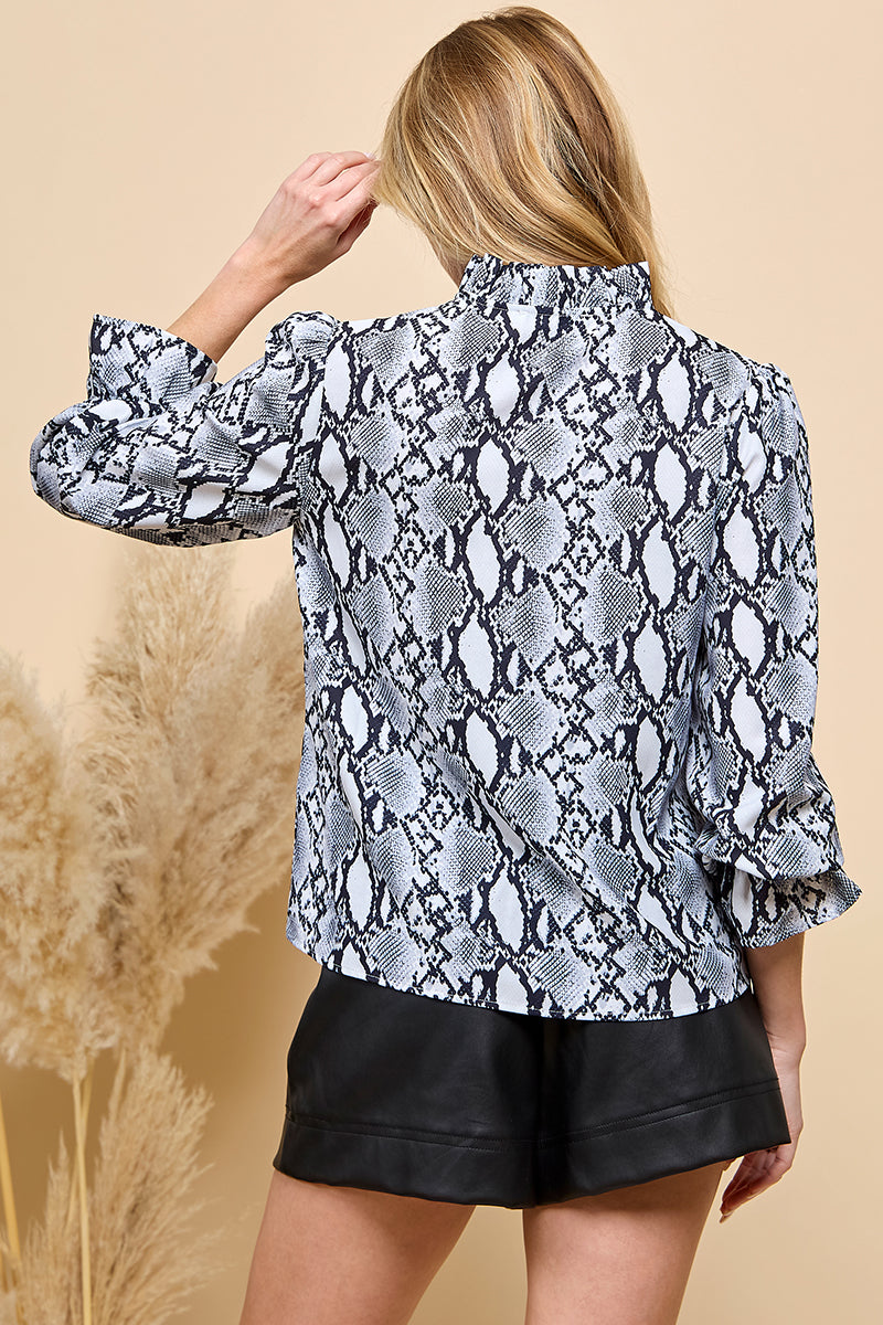 Snakeskin Print V neck  Blouse