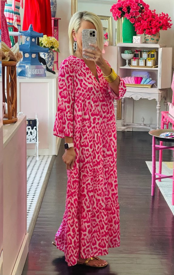 Hot pink animal print long sleeve dress
