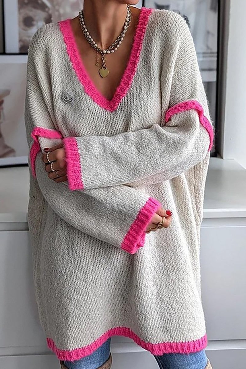 Pink Trim V-Neck Sweater