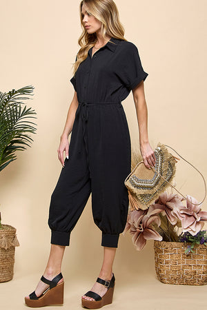 Button Pockets Drawstring Jumpsuit