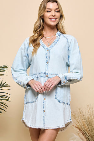POCKETED CHAMBRAY BUTTON DOWN TUNIC