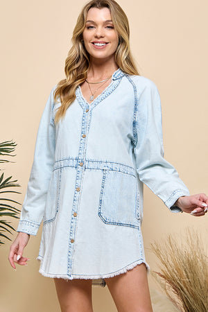 POCKETED CHAMBRAY BUTTON DOWN TUNIC