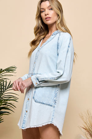 POCKETED CHAMBRAY BUTTON DOWN TUNIC