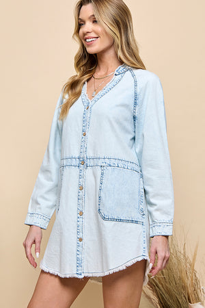 POCKETED CHAMBRAY BUTTON DOWN TUNIC