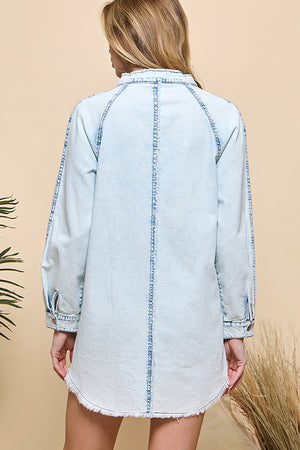POCKETED CHAMBRAY BUTTON DOWN TUNIC