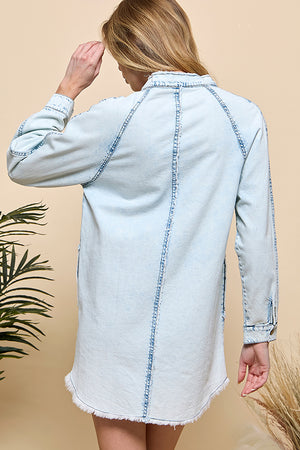 POCKETED CHAMBRAY BUTTON DOWN TUNIC