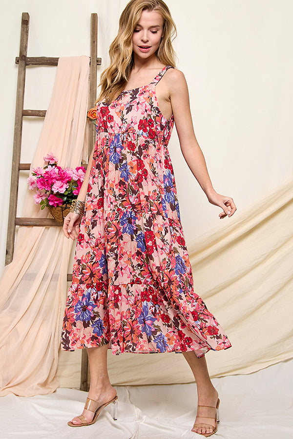 CD6249 Floral Print Pocket Maxi Dress