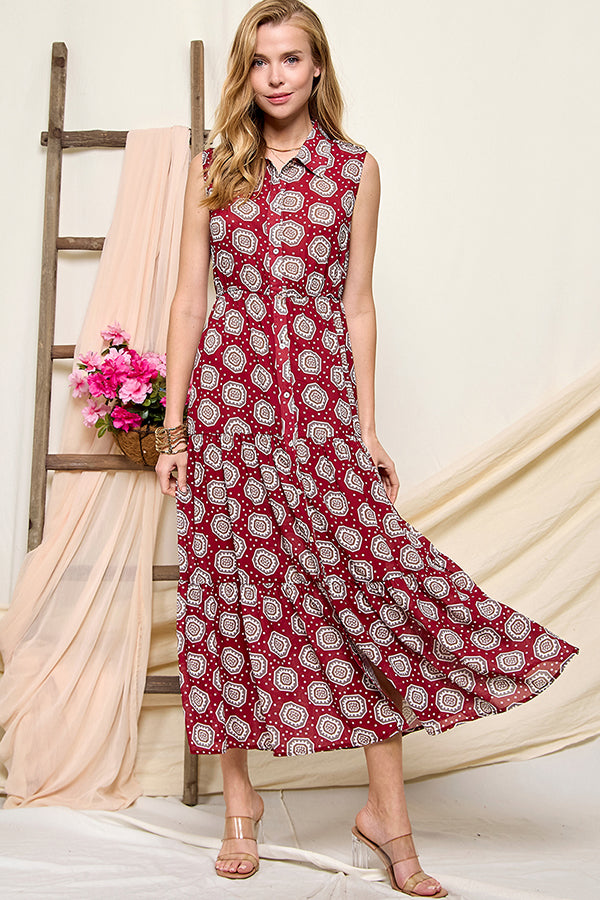 Print Long Sleeve Maxi  Dress