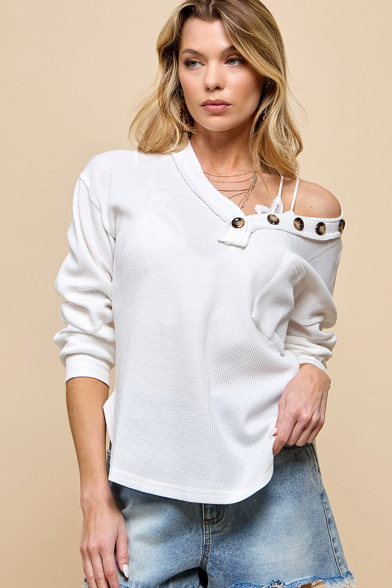 Long Sleeve V Neck Solid Top