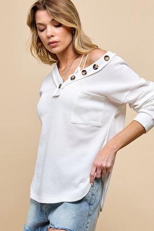 Long Sleeve V Neck Solid Top