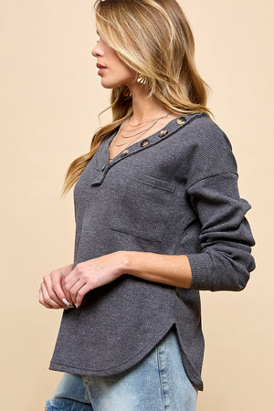 Long Sleeve V Neck Solid Top