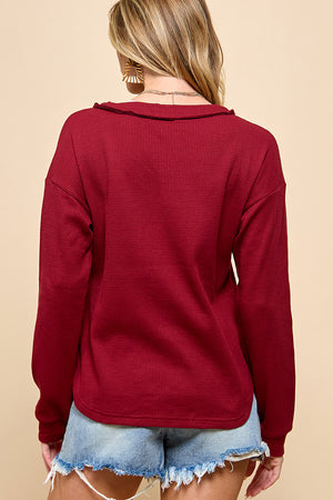 Long Sleeve V Neck Solid Top