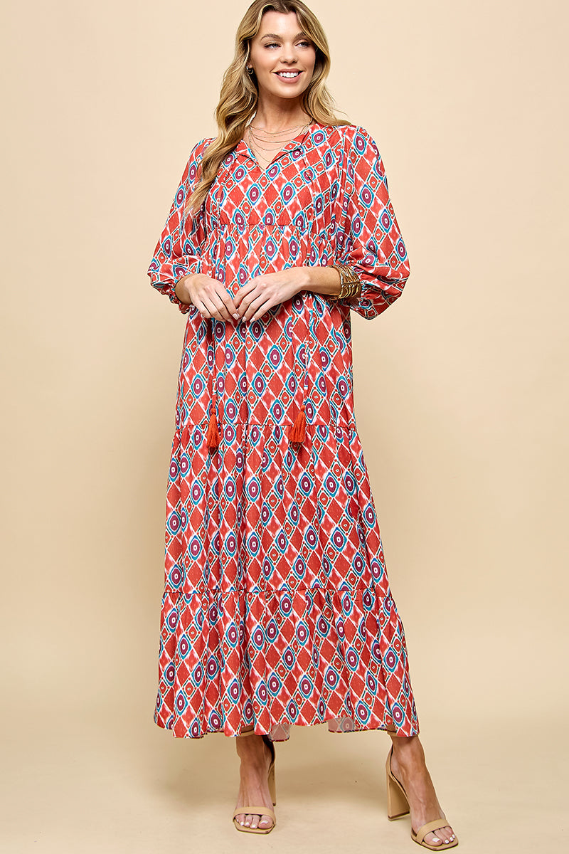 3/4 Lantern Sleeve Print Boho Maxi Dress – CEZELE