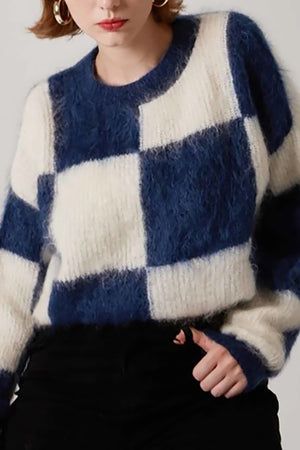 Checker Fuzzy Long Sleeve Sweater