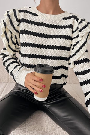 Stripe Ruffle Trim Sweater