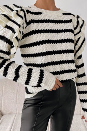 Stripe Ruffle Trim Sweater