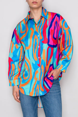 Abstract Color Wave Oversized Shirt