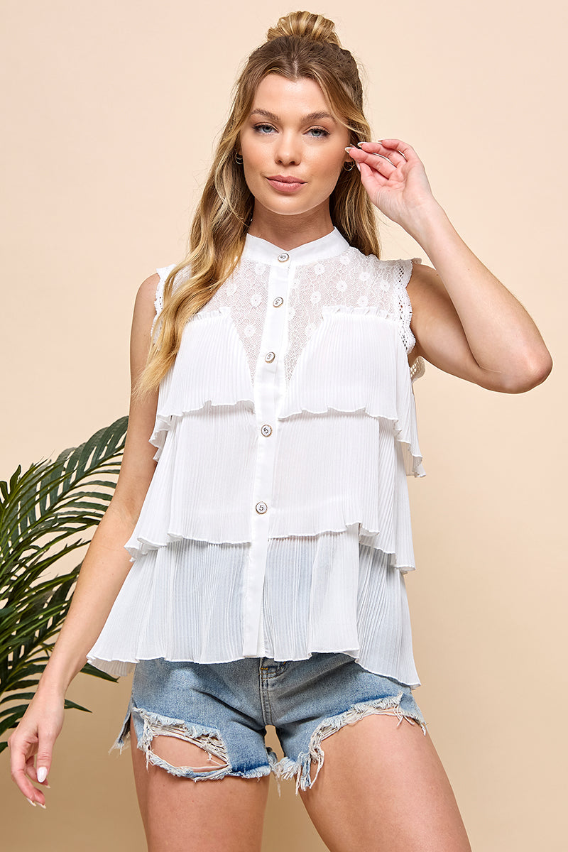 Lace Detail Tiered Sleeveless Blouse