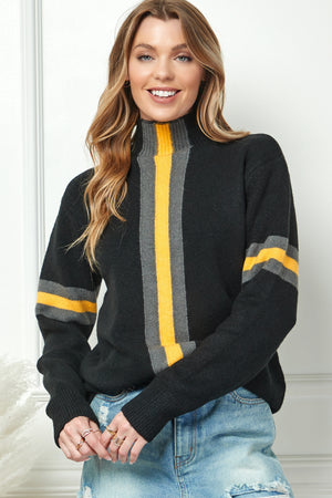 Mock Neck Striped Contrast Sweater