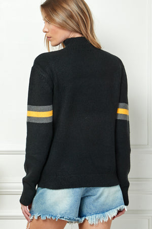 Mock Neck Striped Contrast Sweater