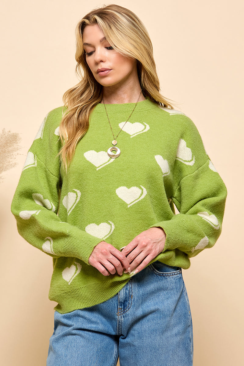 Heart Pattern Long Sleeve Sweater