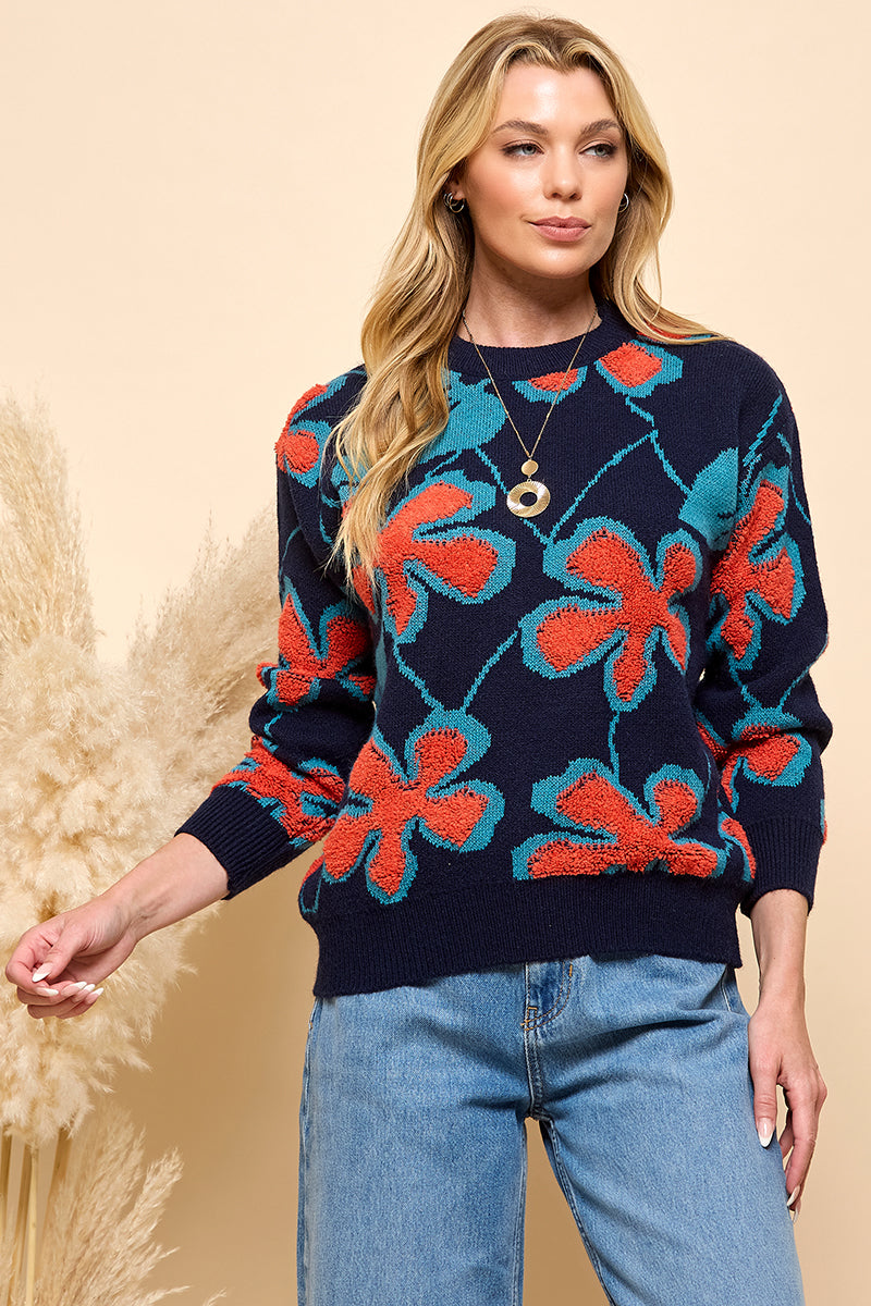 Floral Pattern Knit Sweater