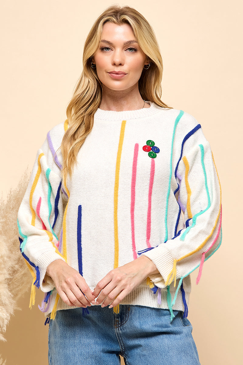 Colorful Stripe Button Sweater