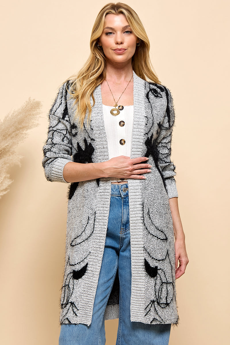 Jacquard Pattern Long Sleeve Cardigan