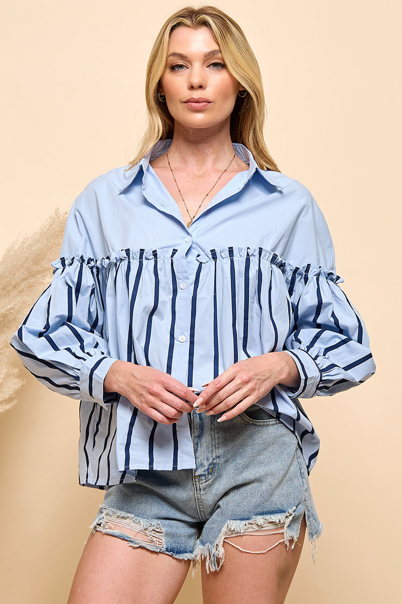 Stripe Ruffle Detail Blouse