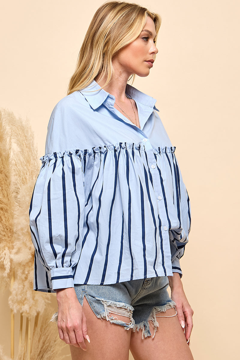 Stripe Ruffle Detail Blouse