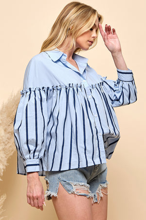 Stripe Ruffle Detail Blouse