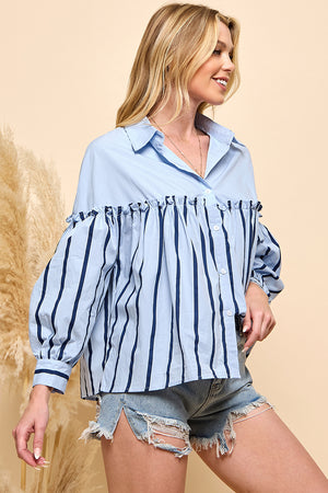 Stripe Ruffle Detail Blouse