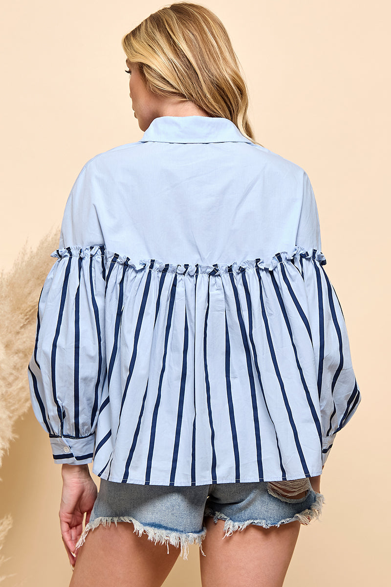 Stripe Ruffle Detail Blouse