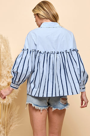 Stripe Ruffle Detail Blouse