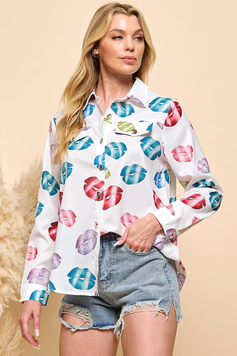 Printed Pocket Button Shirt