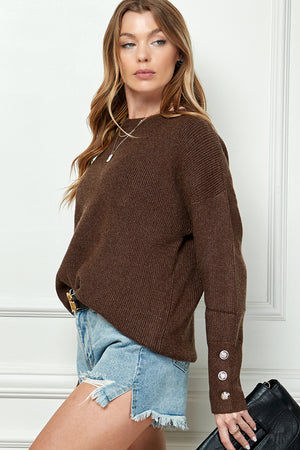 Solid Sleeve Button Casual Sweater