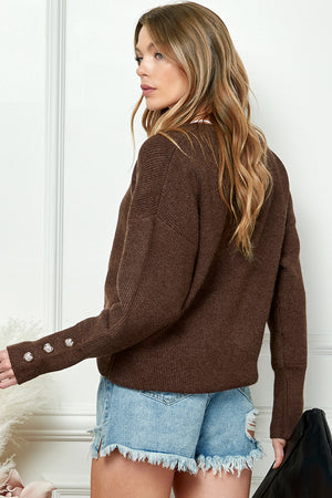 Solid Sleeve Button Casual Sweater