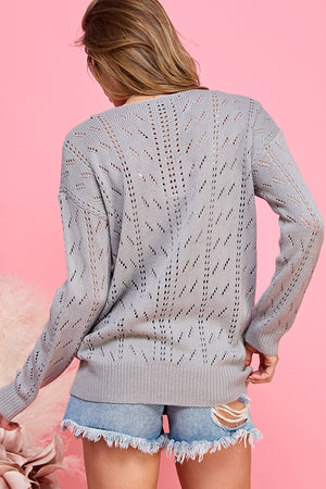 Crochet Relaxed Long-Sleeve Sweater