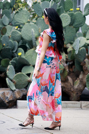 Multi Print Ruffle Maxi Dress