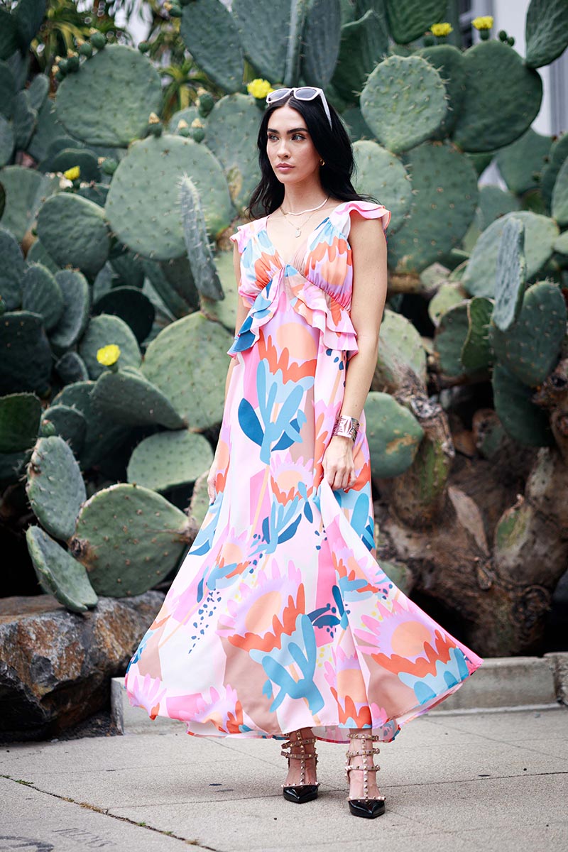 Multi Print Ruffle Maxi Dress