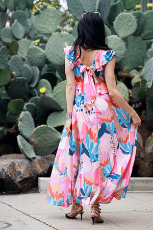 Multi Print Ruffle Maxi Dress